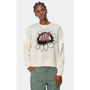 Carhartt WIP Sweater Women Small Ivory Gray Cotton Knit‎ Pixel Flower Streetwear
